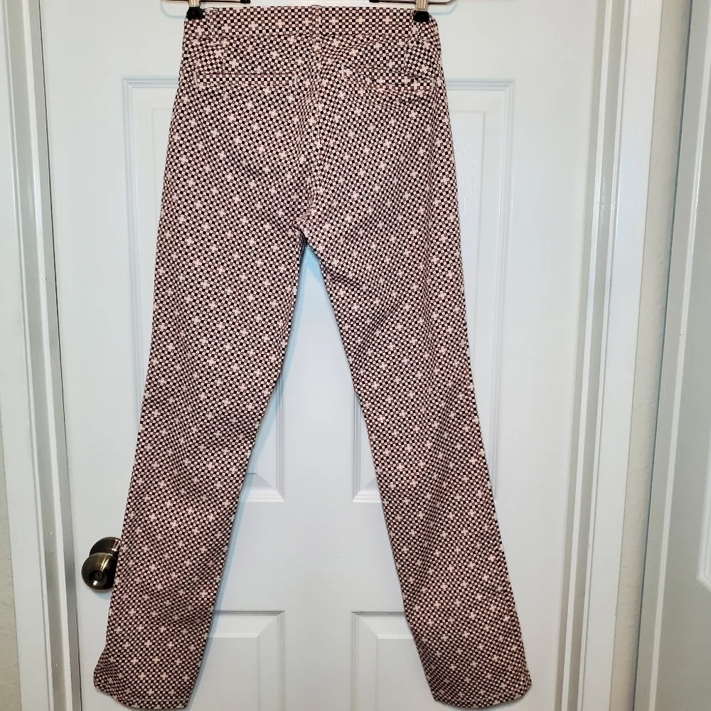 Tory Burch Pants Womens 28 Red Black Check Cropped Stretch Side Zip